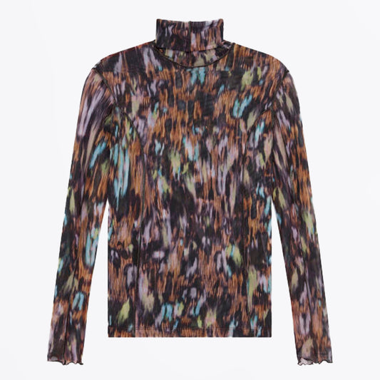 - Bark Print Mesh Top - Black