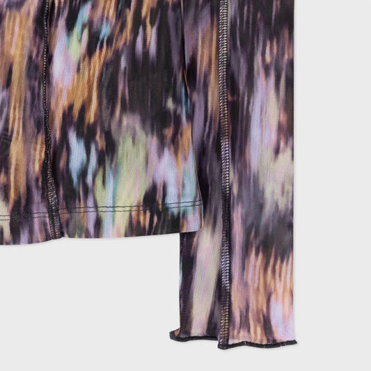 - Bark Print Mesh Top - Black