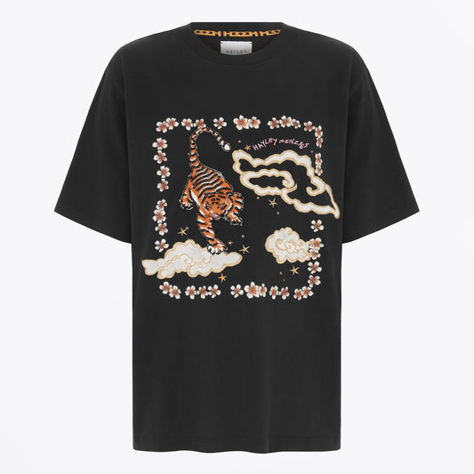 - Printed Embellished T-Shirt - Black