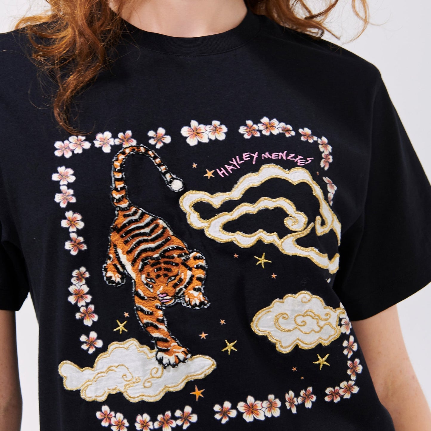 - Printed Embellished T-Shirt - Black