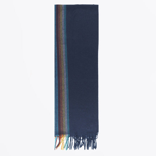 - Bright Stripe Cashmere Scarf - Navy