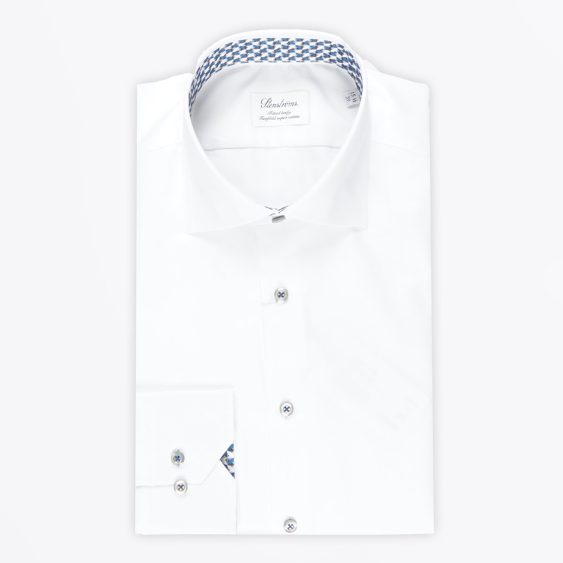Stenstroms - Fitted Body Shirt Geo Trim - White