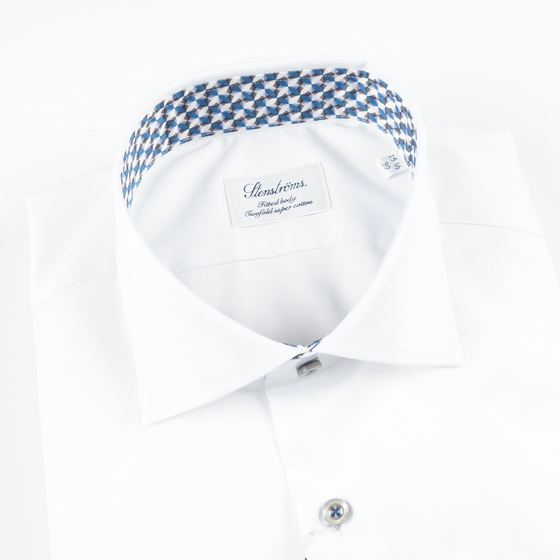 Stenstroms - Fitted Body Shirt Geo Trim - White