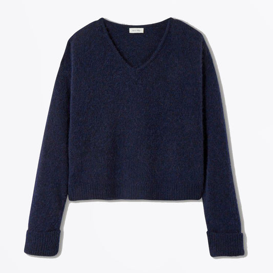 East V Neck Pullover - Navy Melange