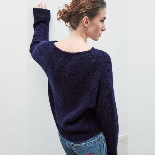 East V Neck Pullover - Navy Melange