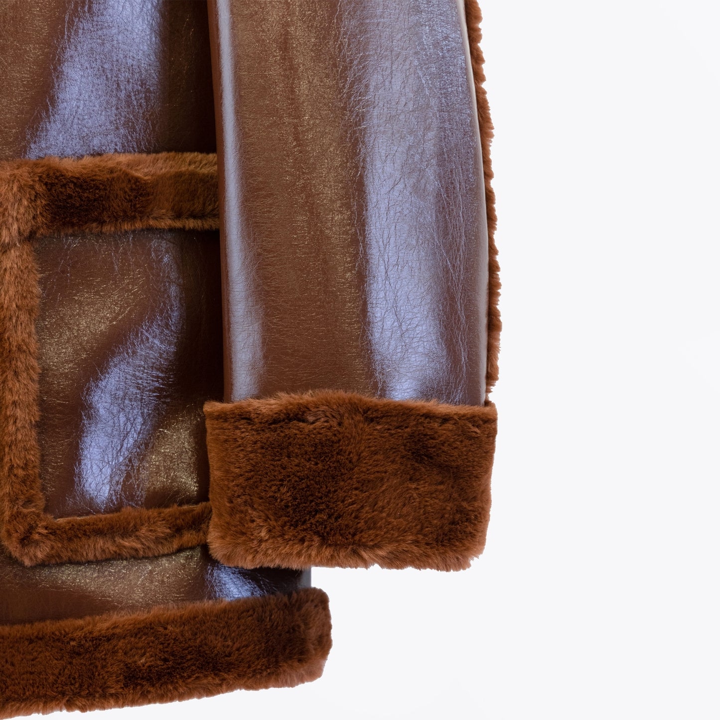 - Faux Shearling Pea Coat - Brown