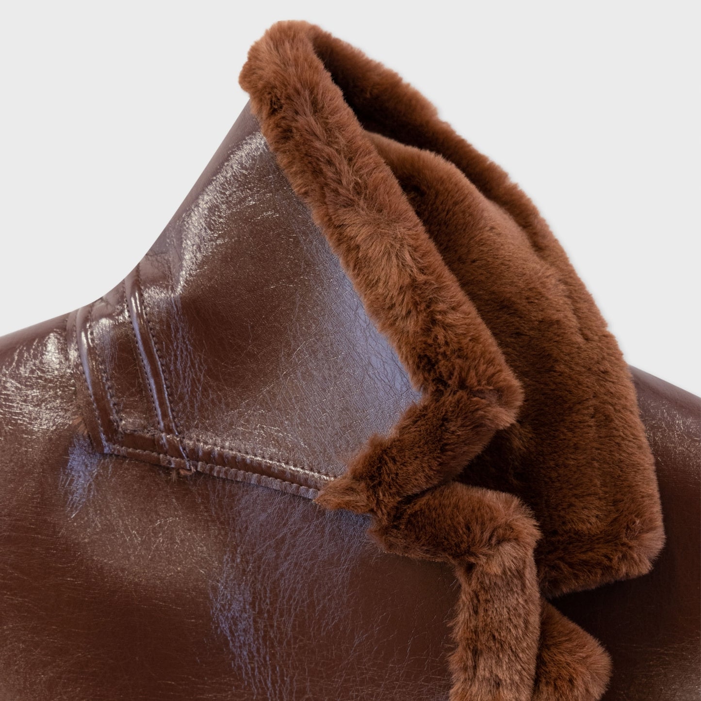 - Faux Shearling Pea Coat - Brown