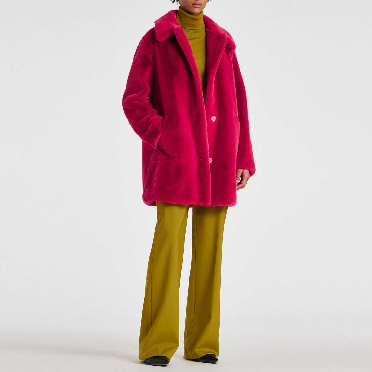 - Faux Fur Coat - Raspberry