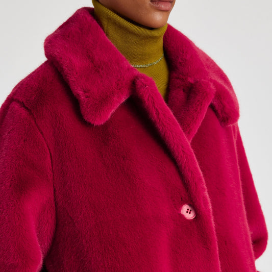 - Faux Fur Coat - Raspberry