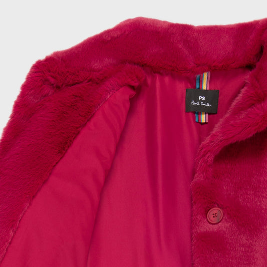 - Faux Fur Coat - Raspberry
