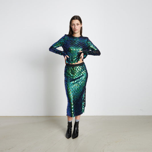 - Delores Sequin Skirt - Aqua Blue