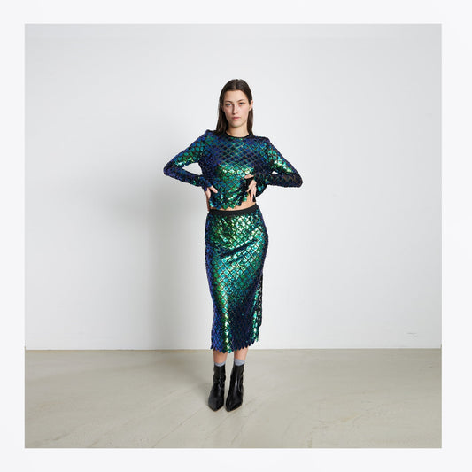 - Xenia Sequin Top - Aqua Blue