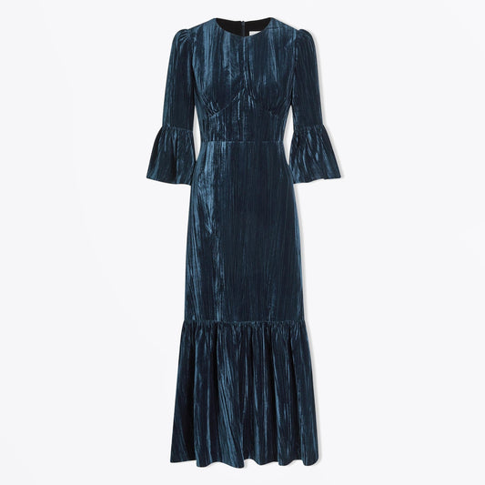 - Daphne Plisse Velvet Maxi Dress - Dark Blue