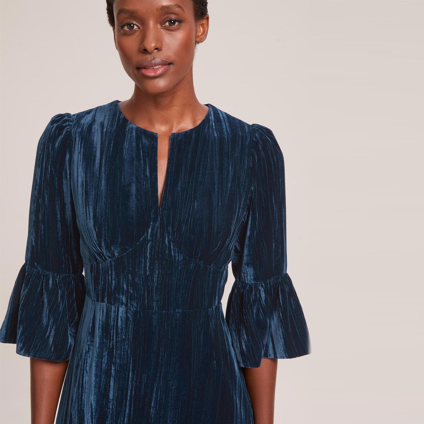 - Daphne Plisse Velvet Maxi Dress - Dark Blue