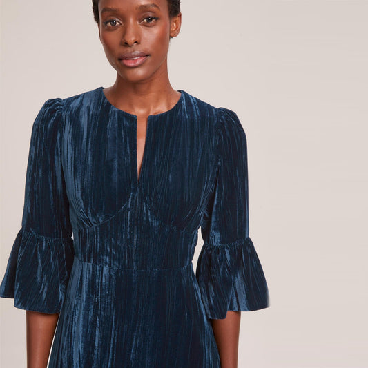 - Daphne Plisse Velvet Maxi Dress - Dark Blue