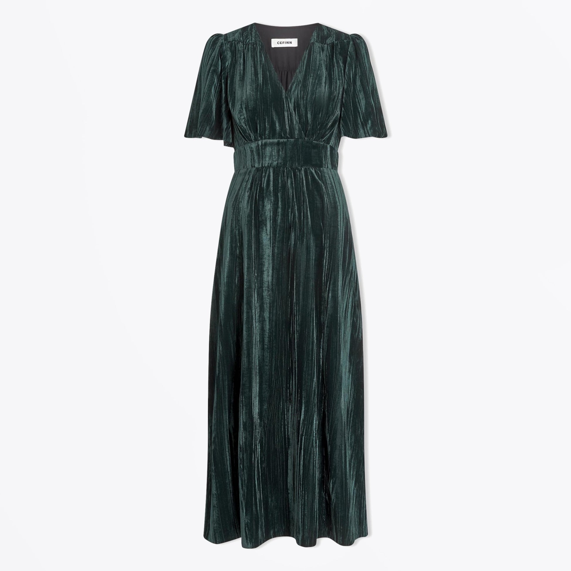 Cefinn Gina Plisse Velvet Maxi Dress - Dark Green