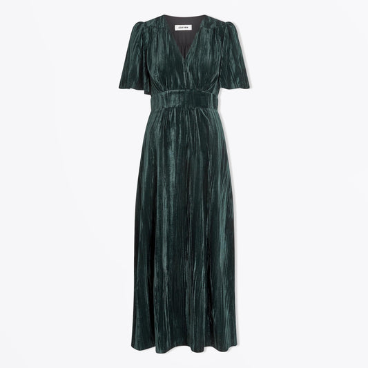 Gina Plisse Velvet Maxi Dress - Dark Green