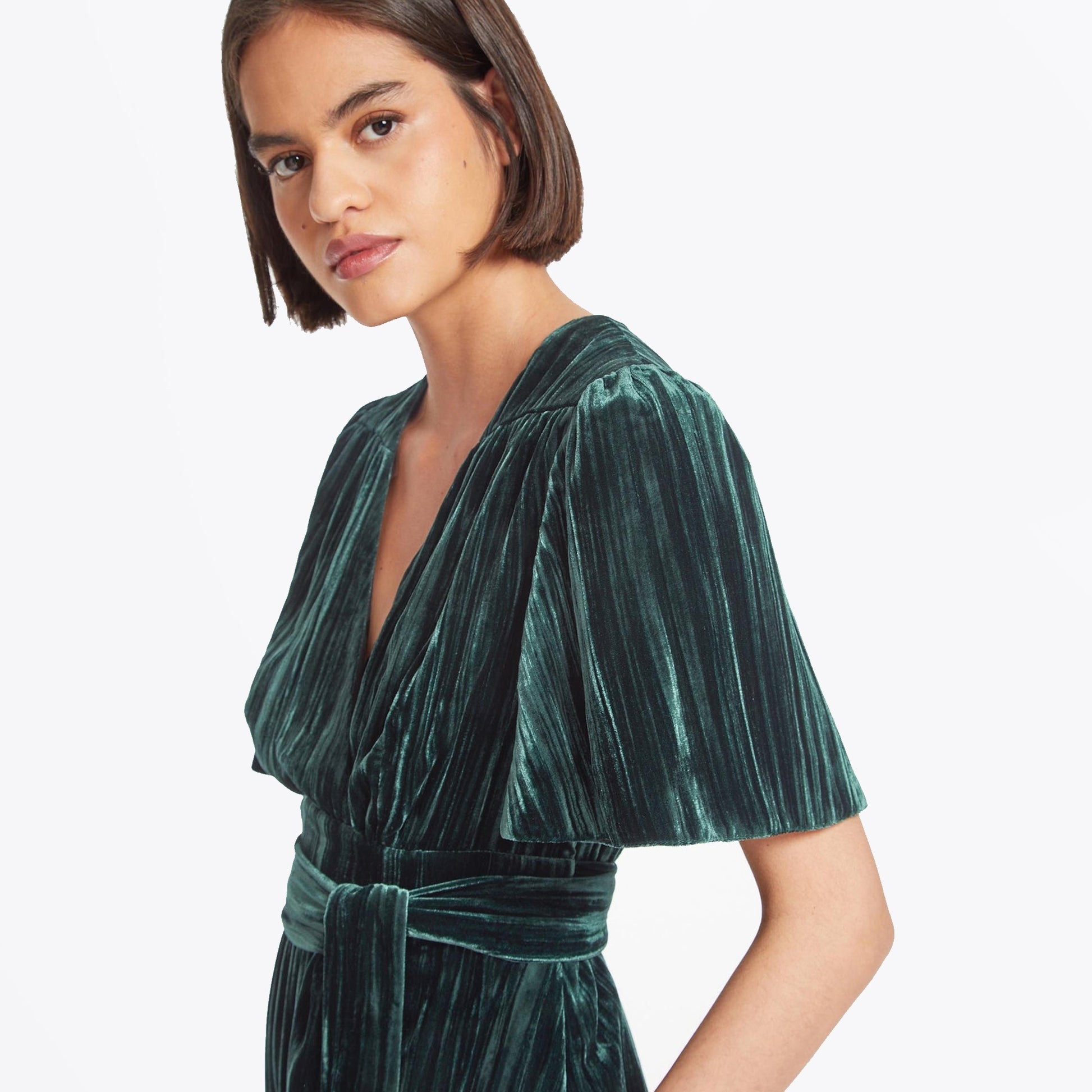 Cefinn Gina Plisse Velvet Maxi Dress - Dark Green
