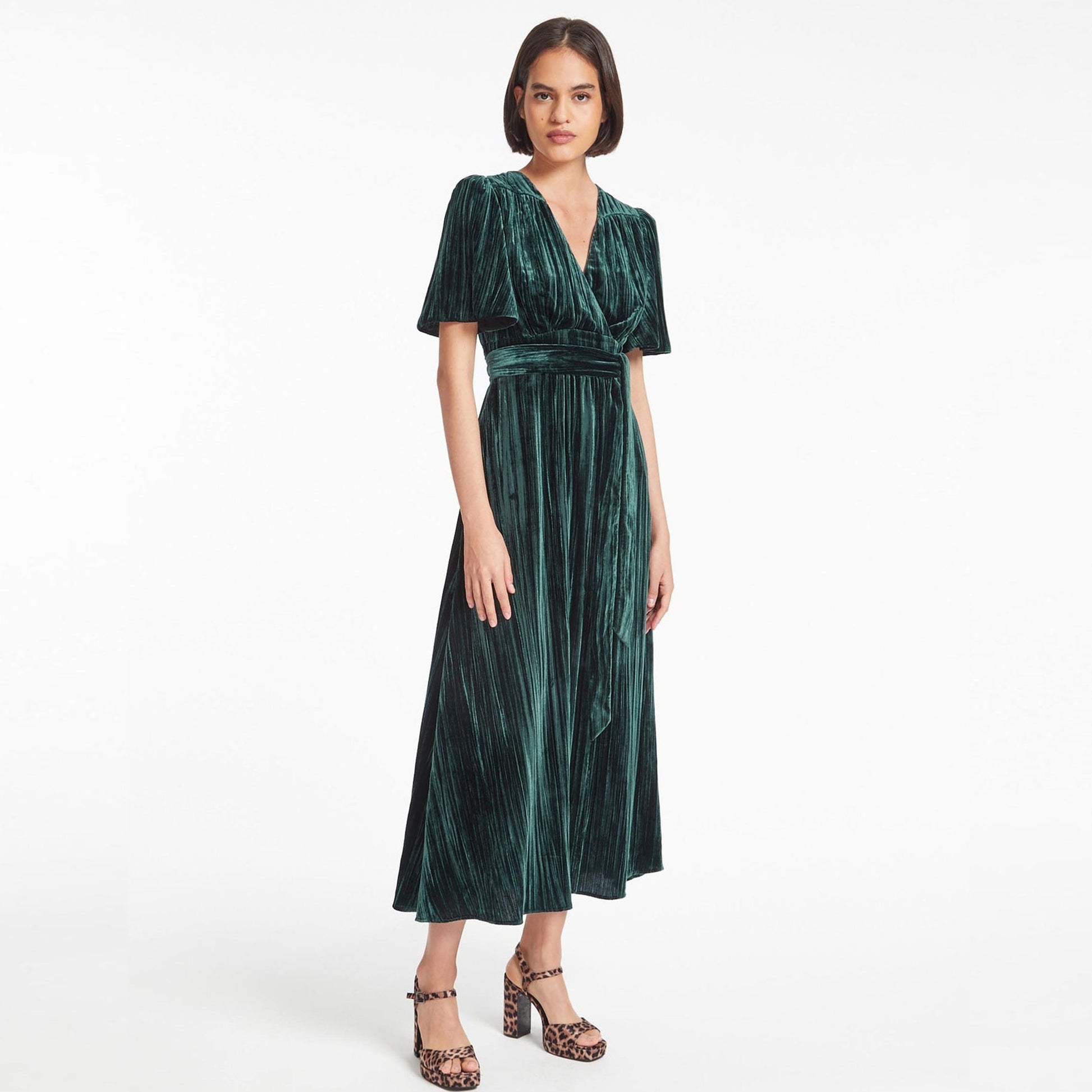 Cefinn Gina Plisse Velvet Maxi Dress - Dark Green