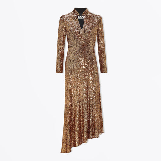 Jacquetta Sequin V Neck Maxi Dress - Gold