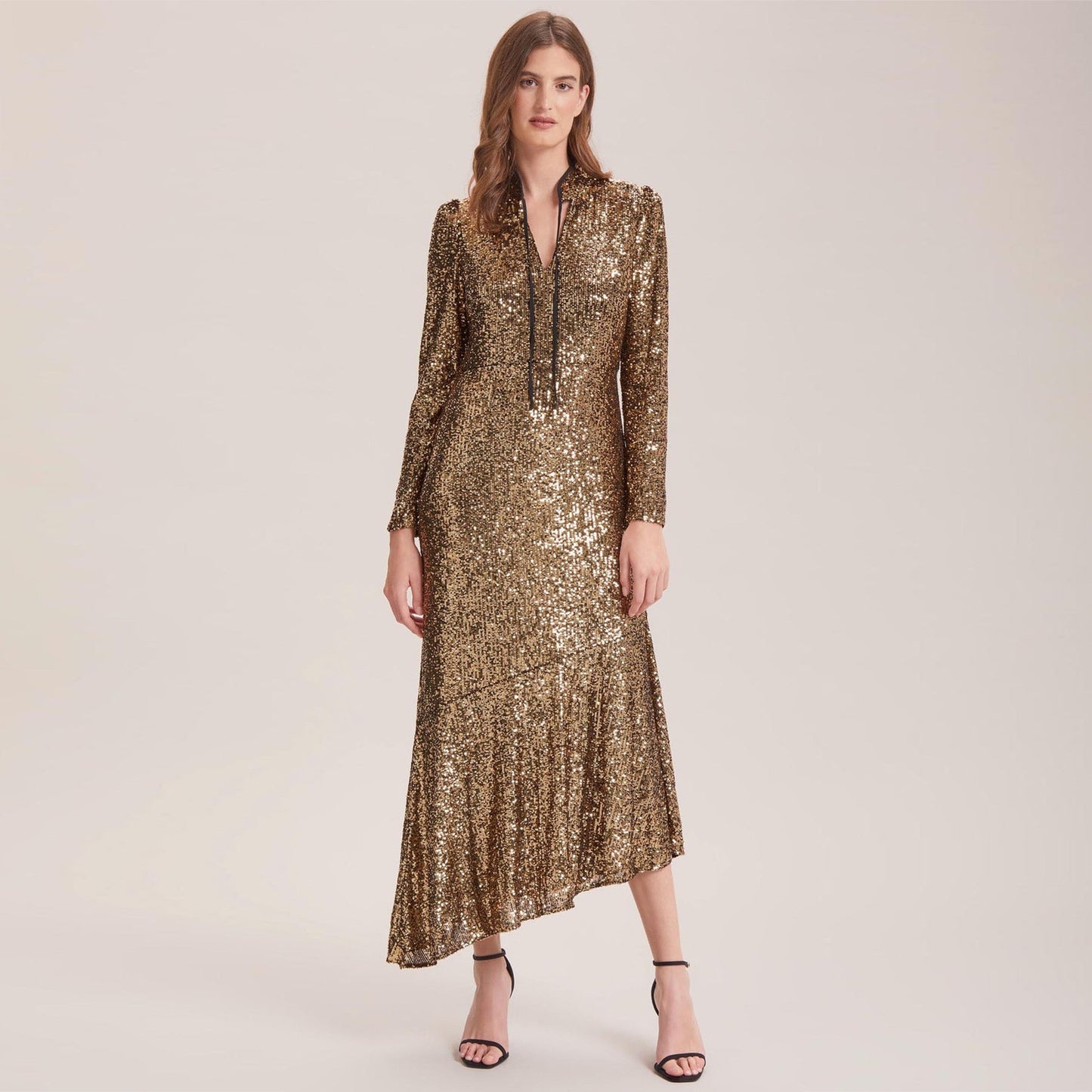 Jacquetta Sequin V Neck Maxi Dress - Gold