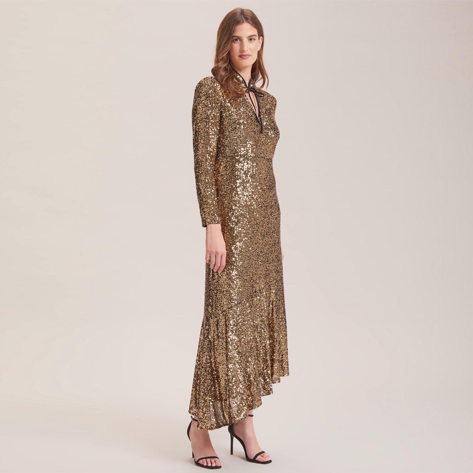Cefinn Jacquetta Sequin V Neck Maxi Dress - Gold