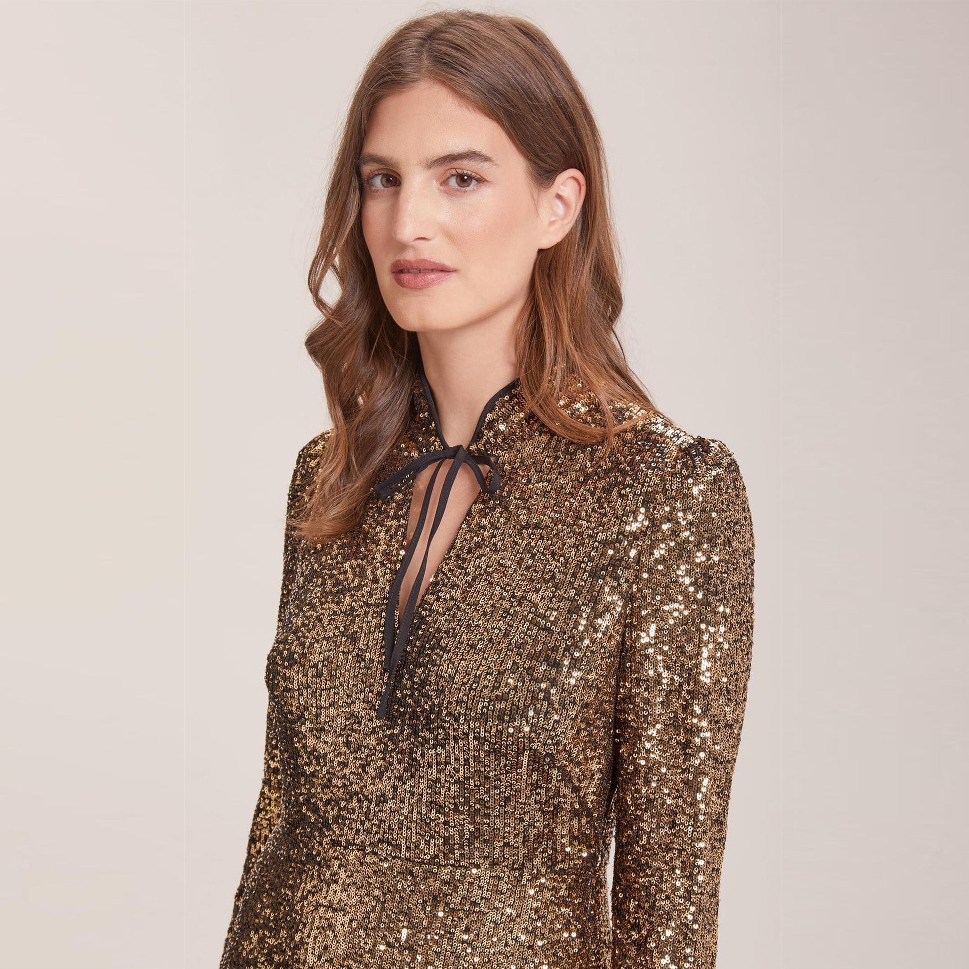 Cefinn Jacquetta Sequin V Neck Maxi Dress - Gold