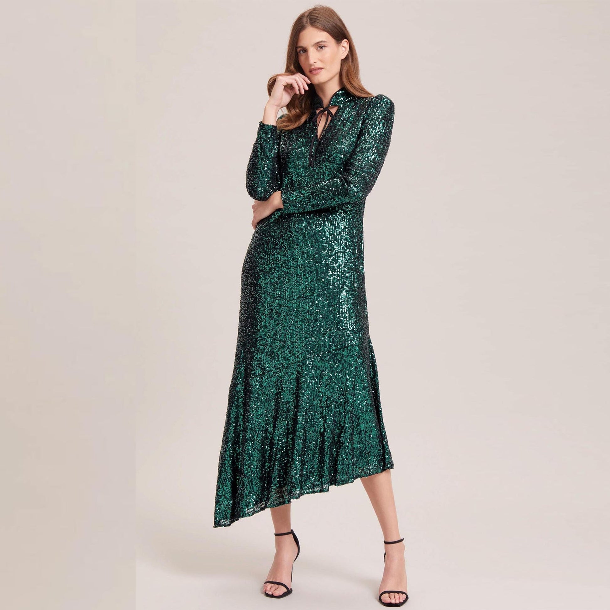 Cefinn Jacquetta Sequin V Neck Maxi Dress - Green