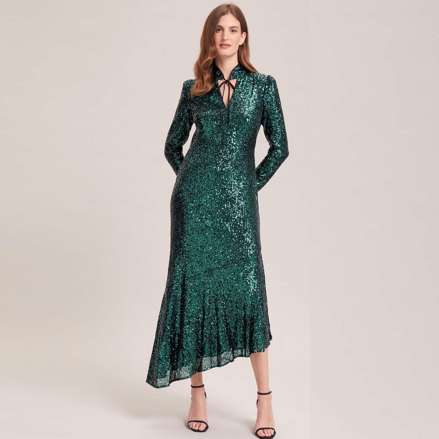 Jacquetta Sequin V Neck Maxi Dress - Green