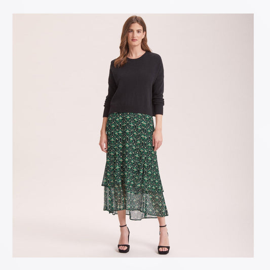 Lotta Lurex Fil Coupé Skirt - Green Carnation Print