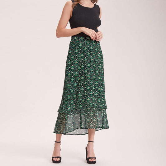 Lotta Lurex Fil Coupé Skirt - Green Carnation Print