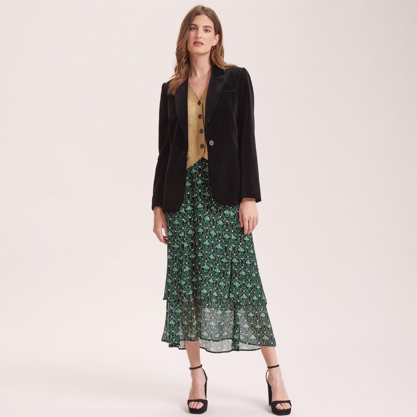 Lotta Lurex Fil Coupé Skirt - Green Carnation Print