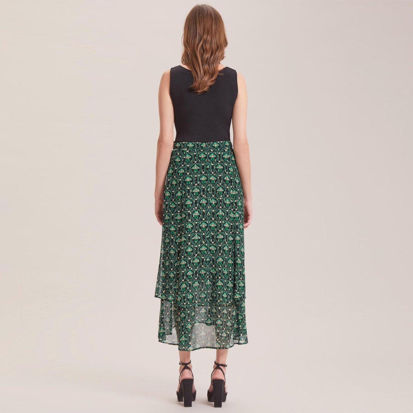 Lotta Lurex Fil Coupé Skirt - Green Carnation Print
