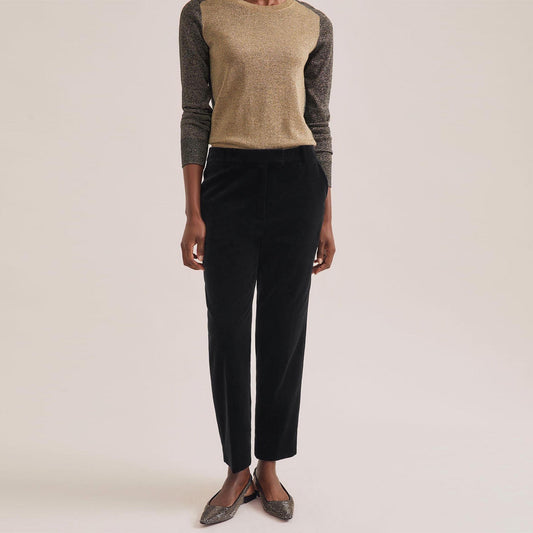 - Tatum Tapered Cotton Velvet Trousers - Black