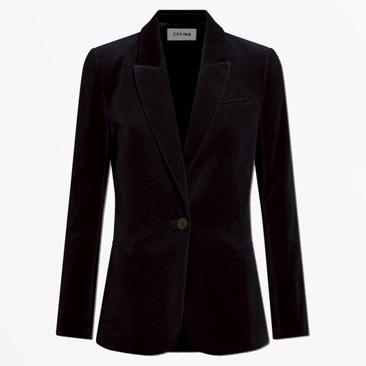 Jamie Cotton Velvet Blazer - Black