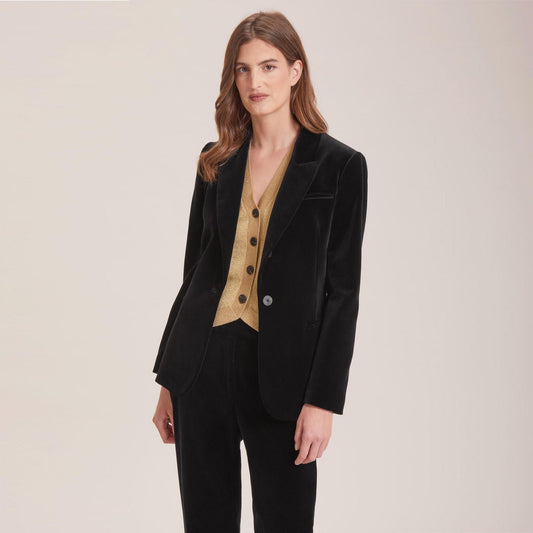 Jamie Cotton Velvet Blazer - Black