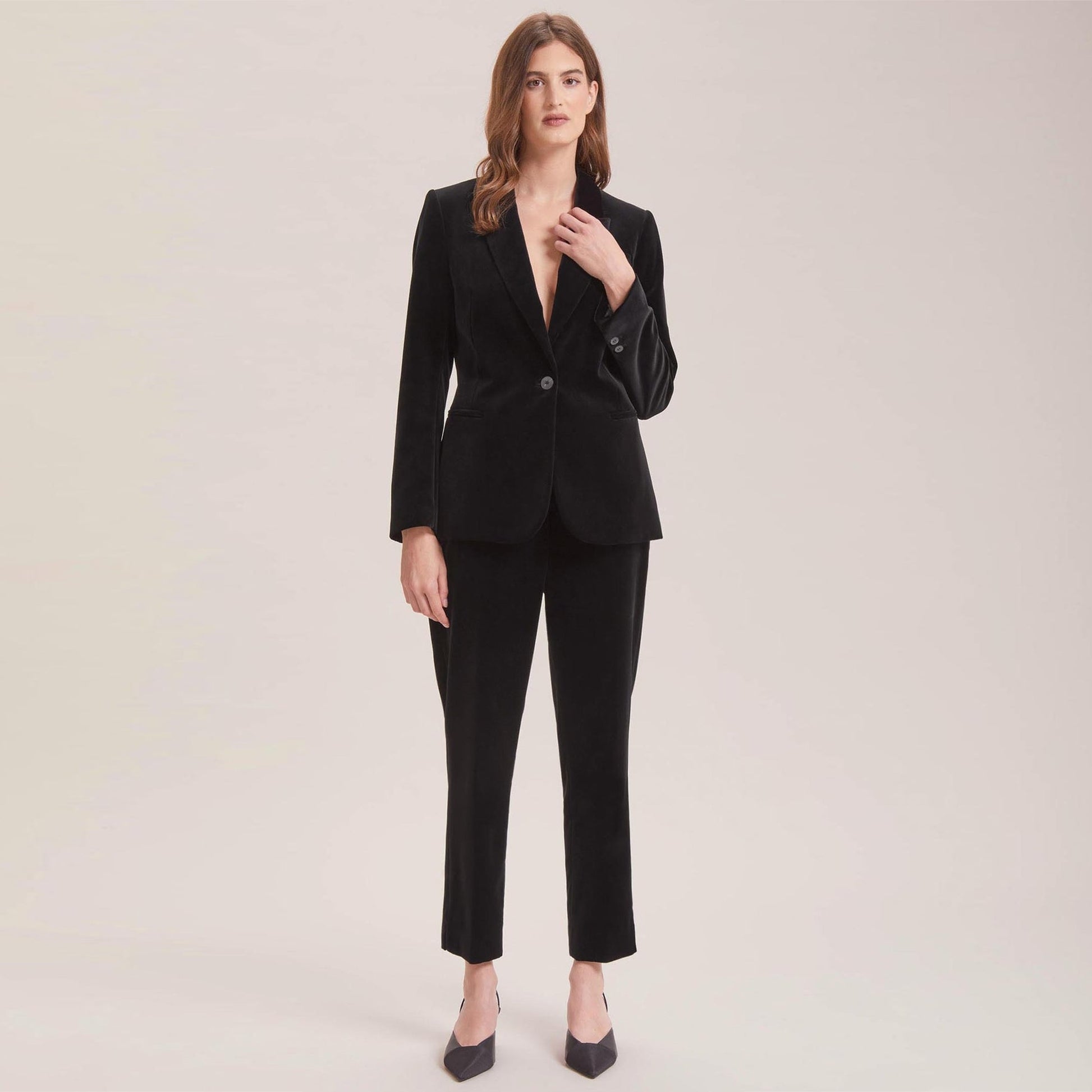 Cefinn Jamie Cotton Velvet Blazer - Black