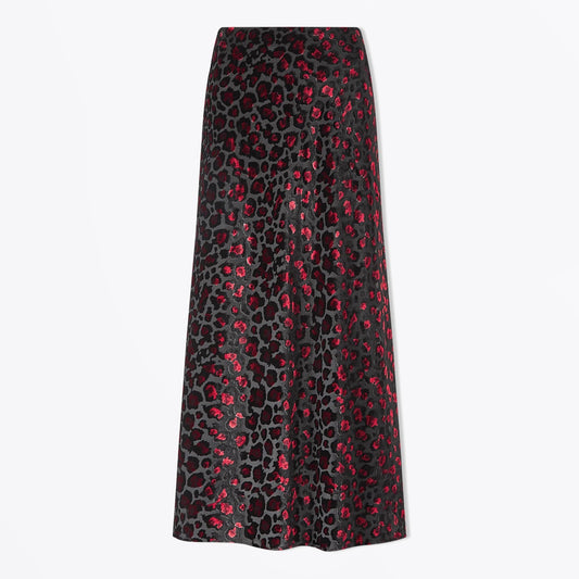 - Scarlett Devore Bias Cut Skirt - Red Leopard Devore