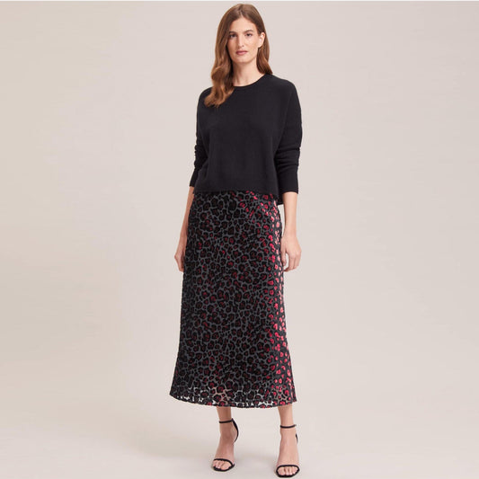 - Scarlett Devore Bias Cut Skirt - Red Leopard Devore