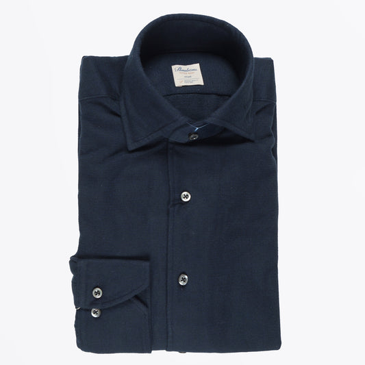 - Schiller Collar Brushed Cotton Shirt - Navy