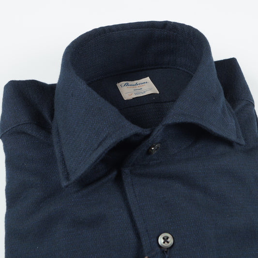 - Schiller Collar Brushed Cotton Shirt - Navy