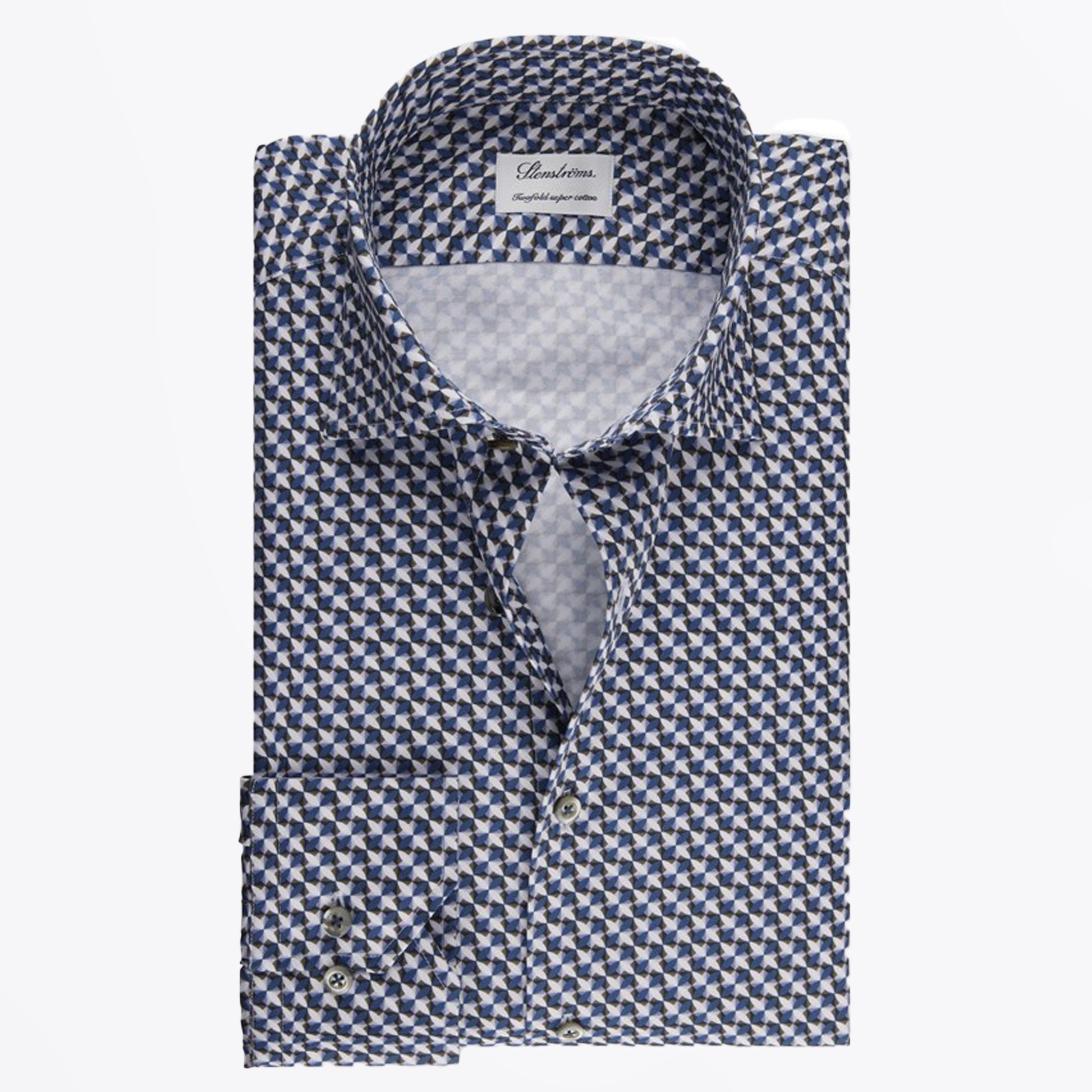Stenstroms Fitted Body Geo Print Shirt - Blue