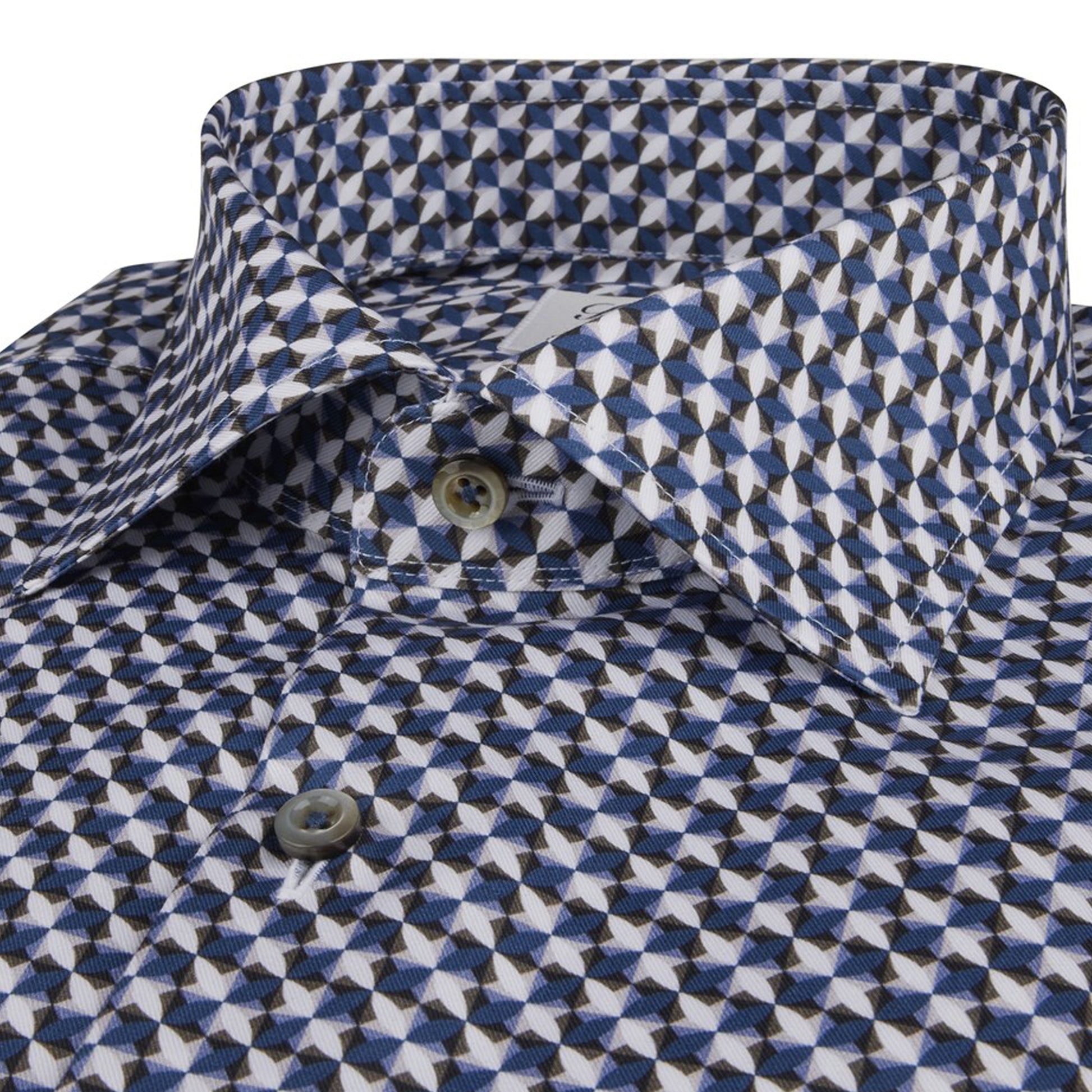 Stenstroms Fitted Body Geo Print Shirt - Blue