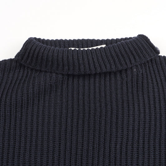 - Turtle Neck Knit Pullover - Navy