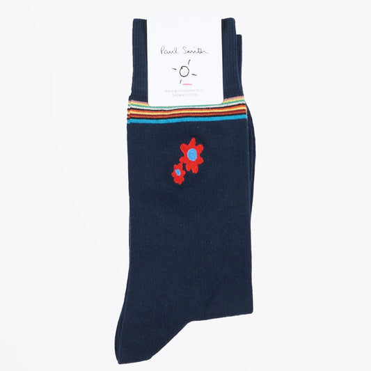 - Dolan Flower Embroidered Sock - Navy