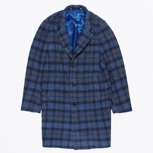 Wool-Blend Check Overcoat - Blue