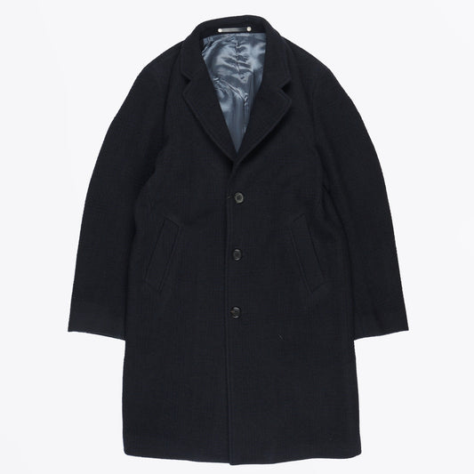 - Check Wool-Blend Overcoat - Dark Navy