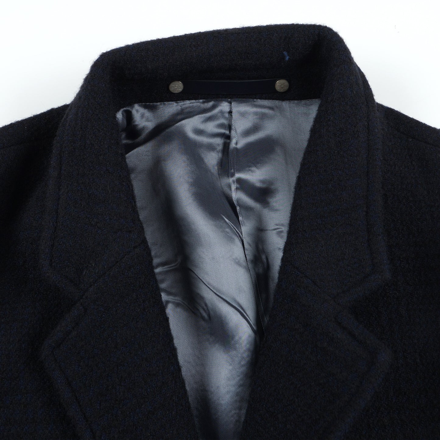 - Check Wool-Blend Overcoat - Dark Navy