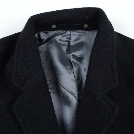 - Check Wool-Blend Overcoat - Dark Navy