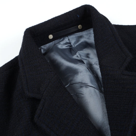 - Check Wool-Blend Overcoat - Dark Navy